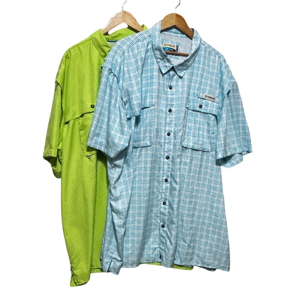 Magellan Mens Fish Gear Fishing Shirt Lot 2 4XL Blue Plaid Green Vented Outdoors